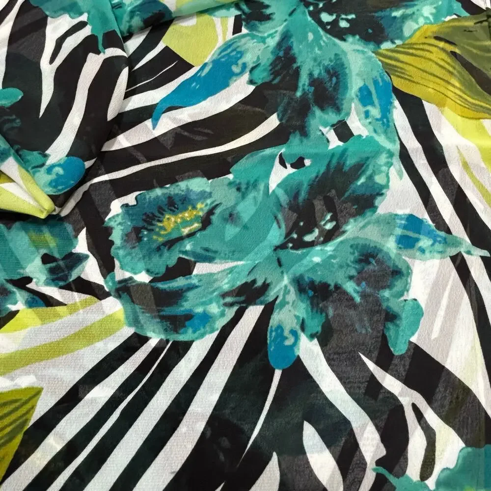Chico’s green & black jungle print scarf long rectangle designer wrap shawl